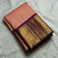 Apricot Yazhi — Pure Silk Kanchipuram Saree
Soft apricot-peach body with royal-purple korvai border featuring antique-gold Yazhi & Mayil motifs and temple edges.
Silk Mark Certified • Blouse Stitching ($30) • Free USA Shipping • Ships in 2 Weeks