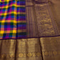 Vibrant Jewel Checks Handwoven Pure Silk Kanchipuram Kanchi Kattam Saree with Peacock Border – view 3