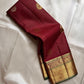 Burgundy Vairaoosi – Pure Kanchipuram Silk Saree
Classic burgundy body woven with Vairaoosi ✨
with delicate gold floral medallion buttas for temple elegance
antique-gold korvai borders with rosettes & chevron. Silk Mark Certified, delivery in 2 weeks