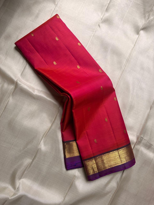 Varam – Vibrant Red Kanchipuram Silk Saree with Chevron Zari Border & Gold Paisley Buttas | Traditional South Indian Wedding Wear | Pure Heritage Handloom