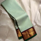 Pistachio Mist ✨ – Pastel Pistachio Vairaoosi Kanchipuram Pure Silk Saree
Korvai Wine-Maroon Border with Elephant Procession Zari Panel & Green Selvedge
Grand Gold Zari Pallu with Chevron & Silk Mark Certified | Fall & Pico Done | Blouse Stitching ($30) |