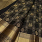 Black Handwoven Pure Silk Kanchipuram Zari Kattam Saree with Rich Gold Border – additional detail view 4