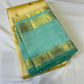 Sunlit Butter Yellow ✨ – Pure Kanchipuram Silk Saree in Butter Yellow & Sea Green with Gold Zari Temple Border & Grand Brocade Pallu – Silk Mark Certified, Fall & Pico Done, Blouse Stitching Available, ships in 2 weeks