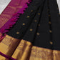 karupu mayil chakram — Pure Silk Kanchipuram
Jet-black body with gold chakram buttas & peacock zari borders in antique finish
Silk Mark Certified • Free USA Shipping • Ships in Two Weeks ✅