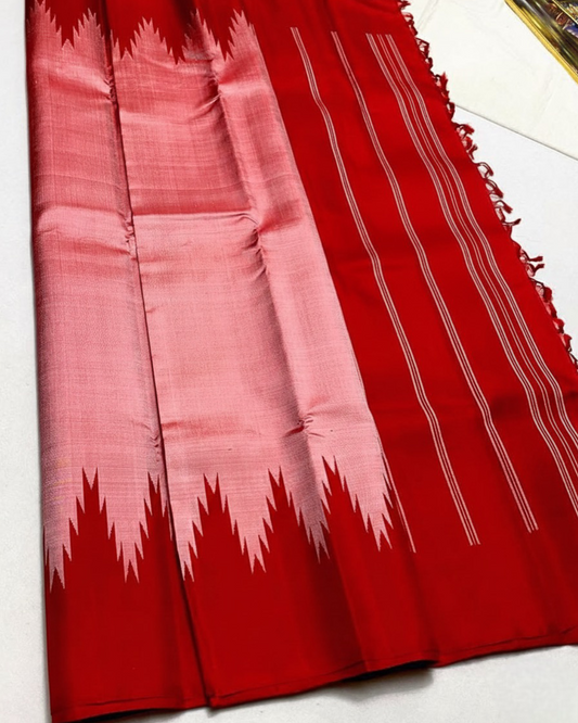 Scarlet Rose Thazampoo Reku — Pure Kanchipuram Silk
Ombre Rose-Pink × Scarlet | Thazampoo (Temple-Tooth) Peaks Weave
Silk Mark Certified ✅ | Free Shipping within USA | Ships in Two Weeks