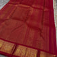 Banu – Off-White Kanchipuram Pure Silk Saree with pure 3gm Zari Kattam & Deep Red-Pink Shot color Border with elegant and peacock motifs