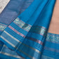 Most unique peach  mocha  and blue combination in pure silk Kanchipuram with Zari kattam and elephant motif border
