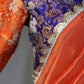 "Rita" collection - Pure silk banarasi blouse with pure tissue silk saree set in orange and purple