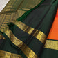 Riya – Orange Silk Saree with Dark Green Zari Border
Radiating warmth and festive charm, Riya  glows in a rich ombré of orange and vermilion, adorned with dainty gold butta motifs that shimmer gently with movement.