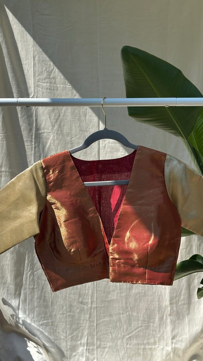 “Riva” Pure tissue silk blouse - Copper  with Gold sleeves