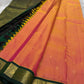 Emarald Kesar Grove — Pure Handloom Kanchipuram Silk Saree 🌿
Peach pink to Coral Dual Tone with Gold Buttas & Deep Emerald Korvai Border ✨3g pure Zari 
Silk Mark Certified • free shipping within usa • Ships in Two Weeks ✅