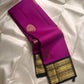 Menaka ✨ Draped in vibrant purple , its body shines with golden Yazhi motifs enshrined in Sorgavaasal arches. The contrasting black Korvai border, alive with elephants, vines, and temple motifs in zari and lavish Pallu , silk mark certified ❤️