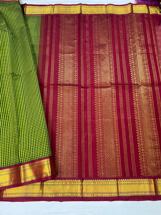 Pattani kattam checks in lovely sampanga and araku or deep red / maroon  , pure silk cotton
