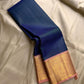 Neelaambal – Royal Calm Sea Blue Pure Kanchipuram Silk Saree with Peach Pink Border, Intricate Zari Detailing & Matching Blouse Fabric (Silk Mark Certified, Handloom, Fall & Pico Done, Free USA Shipping)