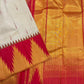 Vermillion Venpattu Ettukol — Pure Kanchipuram Silk 
Ivory venpattu body with fine red temple -motifs in ettukol weaving 

Vermilion-red &gold korvai temple (reku) borders

Mullai moggu woven motifs on body  

Silk Mark Certified | Free Shipping within US