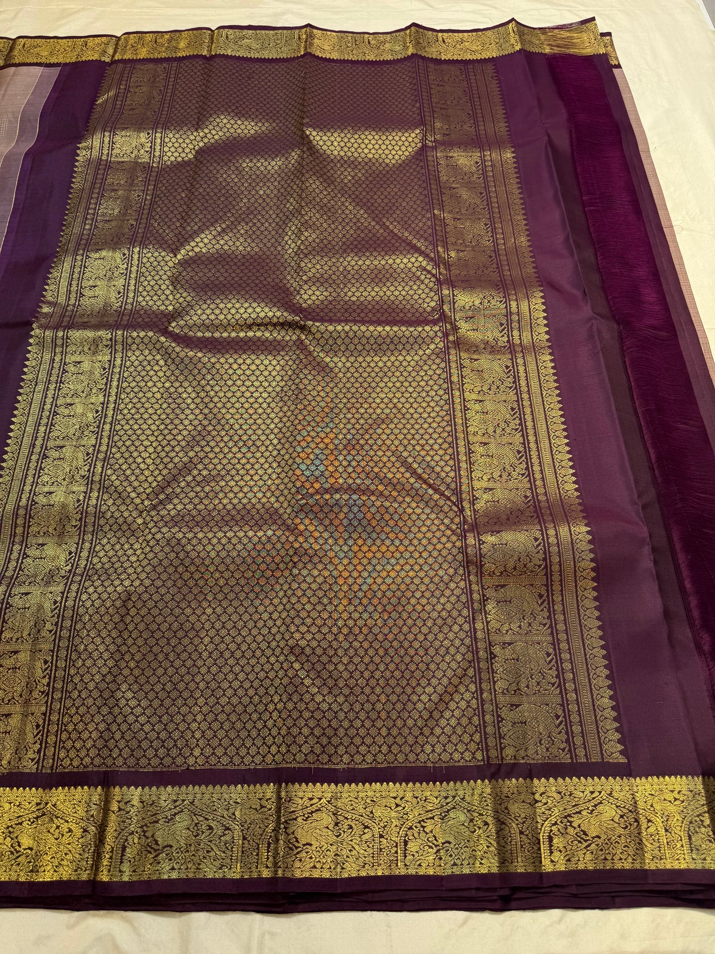 Rich gold zari vanasringaram pallu on chikoo Kanjivaram pure silk saree — Idam Living