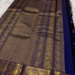 Royal indigo Pure Silk Kanjivaram saree with classic peacock motif border and gold zari detailing
