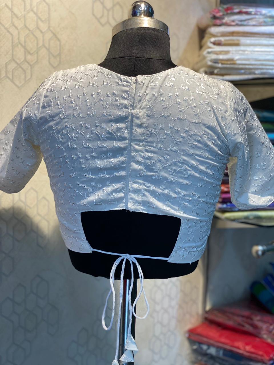 chikankari work,hakoba embroidery casual white blouse