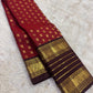 Handwoven Kanjeevaram Varisaipet saree featuring deep burgundy body and warm coffee brown pallu