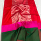 Vermilion Red Chanderi saree draped, showing the Mashru Silk border and pallu