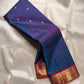 Lotus Crest Blue — Pure Kanchipuram Silk Saree Peacock–blue body with gold buttas & magenta elephant zari-woven borders Silk Mark Certified • Free Shipping within USA • Ships in Two Weeks