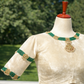 Cream Silk Velvet Kundan Choker Jeweled Blouse with Green Beadwork | Idam Living