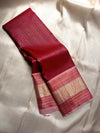 Red and pink pure silk Kanchipuram with the en vogue gold and silver zari border and Pallu