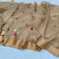 Pure Chanderi Silk Saree
Floral & Bird Embroidery on Sheer Gold-Beige
Tissue Zari Border • Lightweight • Elegant Drape