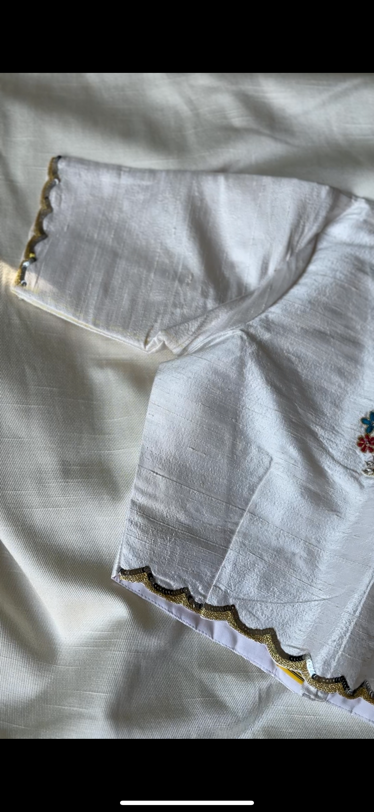 White  raw silk embroidered blouse