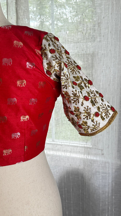 Ruby - Red Banarasi embroidered blouse