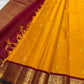 🌼 Marigold Kungumam Annam — Korvai Kanchipuram Pure Silk

Sun-marigold body with tiny mango buttas ✨

Kungumam maroon korvai borders with majestic Annam (peacock) panels

Rich maroon brocade pallu with diamond jaal & kaddi bands

Silk Mark Certified |