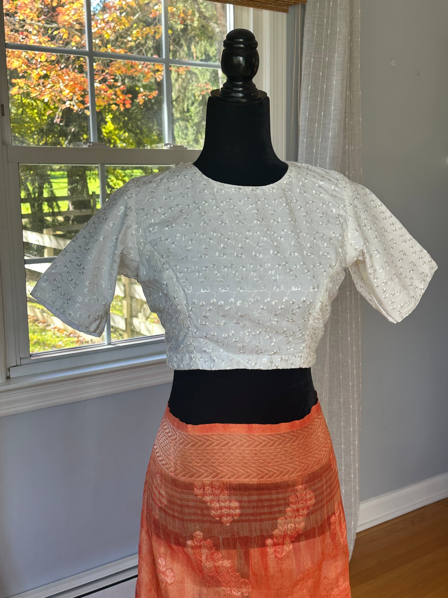 chikankari work,hakoba embroidery casual white blouse