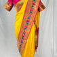 Paithani soft silk saree and embroidered blouse - Yellow and Pink