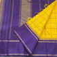 Haldi Violet Kattam Korvai
Pure Kanchipuram Silk Saree – Bright Haldi Yellow Checks with Contrasting Violet Korvai Borders
Minimal zari lines for an elegant look
Grand violet pallu with delicate zari stripes, silk mark certified, ships in 2 weeks