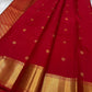Handwoven Kanjeevaram silk saree featuring rich red silk body and classic gold zari border
