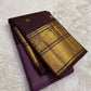 Coffee brown and aubergine pure silk saree with antique gold yali zari border – front view
