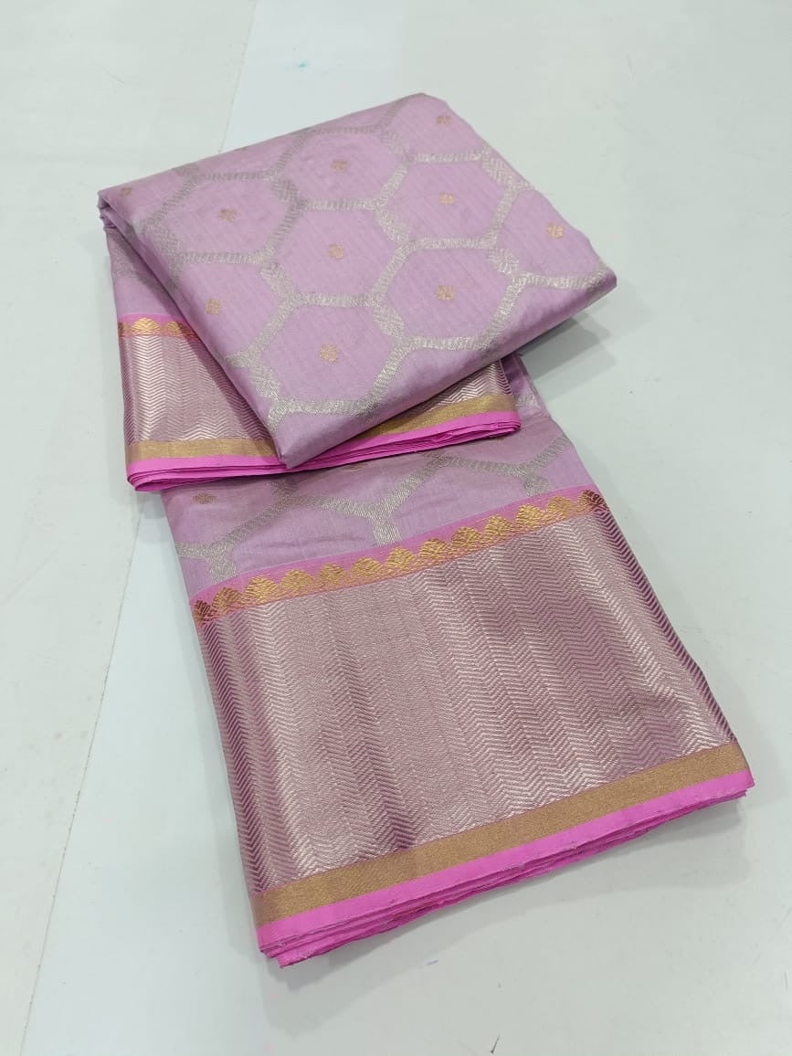Pink pastel 💕🌸 pure silk chanderi  Sona roopa zari jaal and ornate border