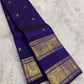 Royal Indigo and Antique Gold Handwoven Pure Silk Kanjeevaram Saree with Rettapet Border and Mayil Chakram Butta