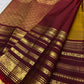 Turmeric yellow and Arakku maroon Varisaipet Kanjeevaram silk saree, folded view