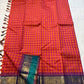 Chemman Maragatha Kattam
Pure Kanchipuram Silk Saree – Reddish-Orange & Maragatha Green Micro Checks
Deep violet korvai borders with gold zari floral motifs
Grand zari pallu with classic brocade detailing
Silk mark certified, ships in 2 weeks