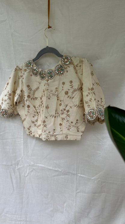 Gold embroidery blouse - all over embroidery with circle scallop pear and mirror work