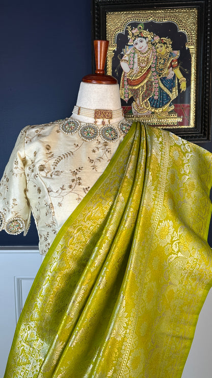 Soft silk rich weave katan banarasi sarees in spring green