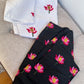 "Kamala" collection - pure raw silk blouse embroidered with lotus motifs in black