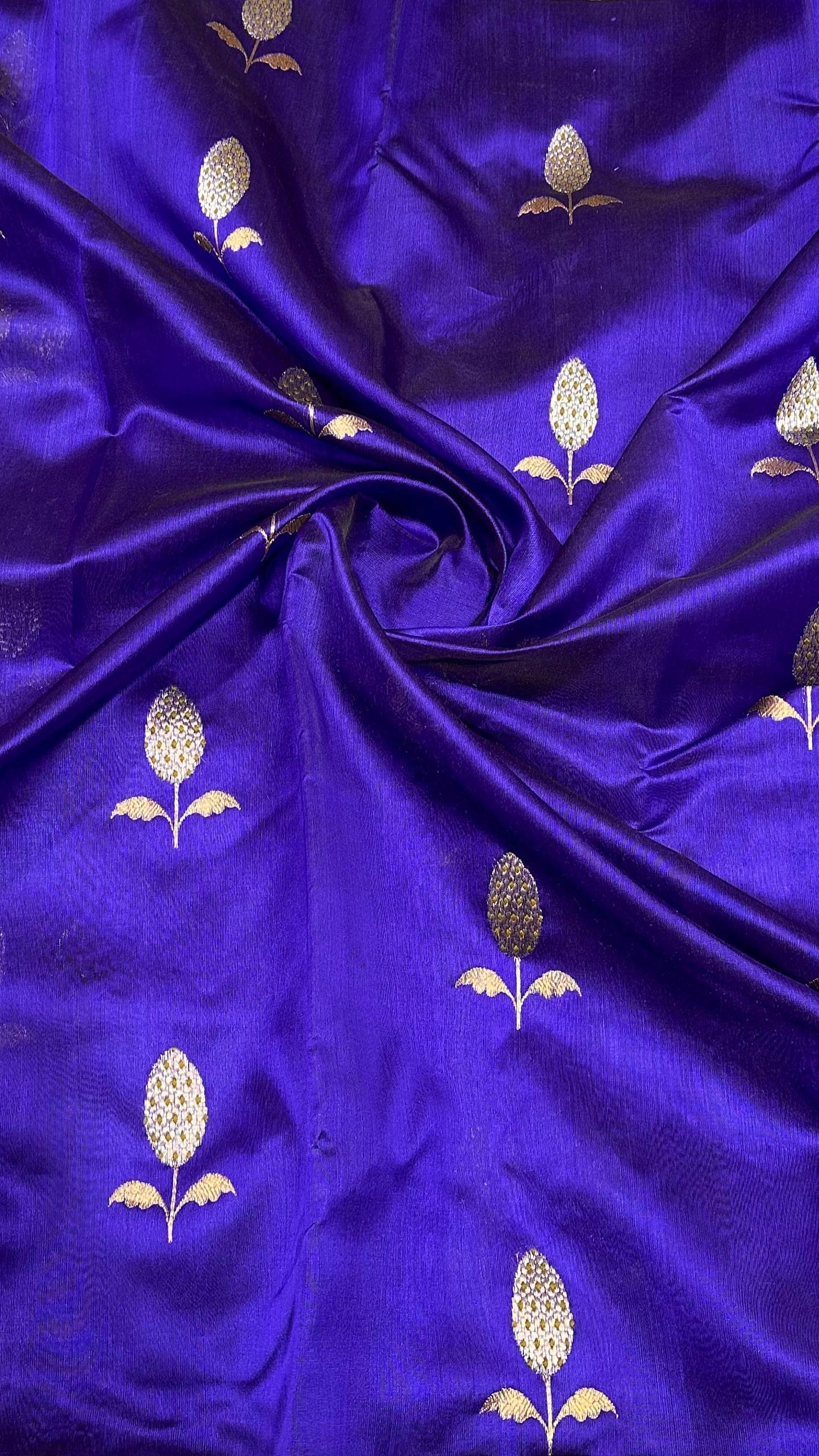 Pure silk Chanderi handloom striking purple shot indigo sona roopa silver gold butti saree