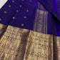 Royal indigo Pure Silk Kanjivaram Butta saree with ornamental medallion zari border craftsmanship