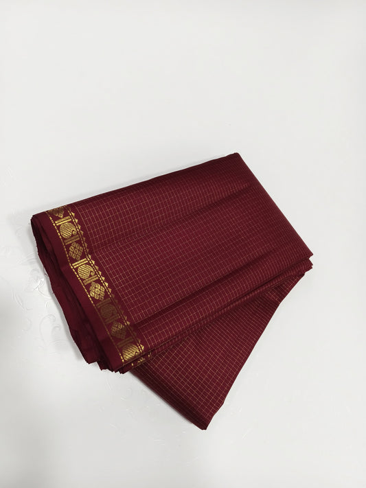 Deep copper brown zari kattam with manga kamalam border mathu seer kattam pure silk Kanchipuram