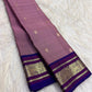 Dusty Mauve Handwoven Pure Silk Kanchipuram Butta Saree with Royal Blue Border – view 2