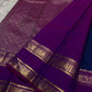 Purple zari woven pallu close-up with lattice weave, temple peaks and heritage border