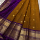 Ponvandu & Purple Butta — Pure Kanchipuram Silk Saree
Antique mustard body with gold zari buttas & rich purple borders
Peacock-woven zari motifs and temple serrations across the grand pallu
Silk Mark Certified • Free Shipping within USA • Ships in Two Wee