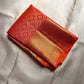 Sunset orange vermillion handwoven pure silk Kancheepuram saree — full saree overview — Idam Living